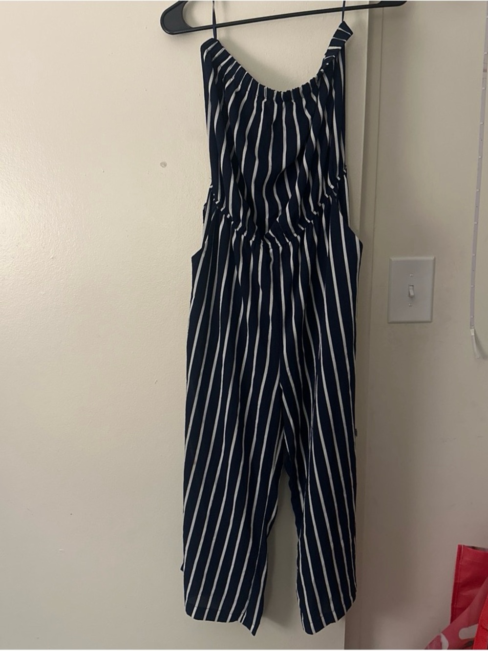 Ambiance Navy and White Striped Sleeveless Jumpsuit